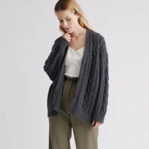 Quince Cotton Oversized Cable Cardigan Charcoal
